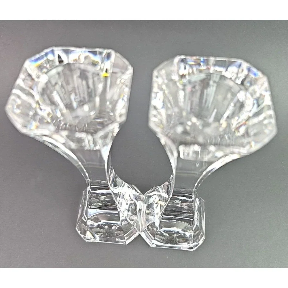 Villeroy & Boch Crystal Candlesticks Clear Candle Holders 6.5 in Tall Pair of 2